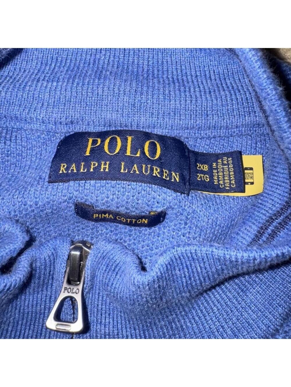 Polo Ralph Lauren Pima cotton double blue quarter zip sweatshirt - Size 2xl XXL - Picture 3 of 5